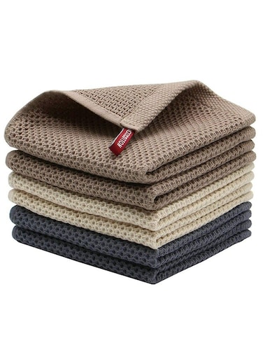 Cotton Waffle Weave Kitchen Dish Cloths, Tea Towels Ultra Soft Absorbent Quick Drying Dish Towels, 34&Atilde;&mdash;34 CM, 6 Pcs(Dark blue, Beige, Brown)