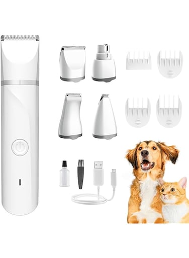 MostNow Dogs Hair Clippers Grooming Kit with Nail Grinder, 4 in 1 Cordless Electric Trimmer Low Noise USB Pet Clippers for Dogs Cat,Grooming Paws, Eyes, Ears, Face,Matted Hair
