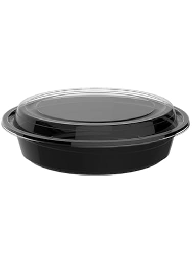 Blueberry 700ml - Round Disposable Food Container - Black Base With Clear Lid (HOT &amp; COLD USE) 24ounce (50)