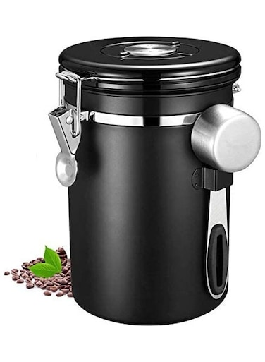 Airtight Stainless Steel Kitchen Food Storage Container With Lid And Scoop For Beans Black