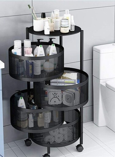 TIME 4 Layer Kitchen Storage Rack Rotating Vegetable Floor Standing Household Shelf