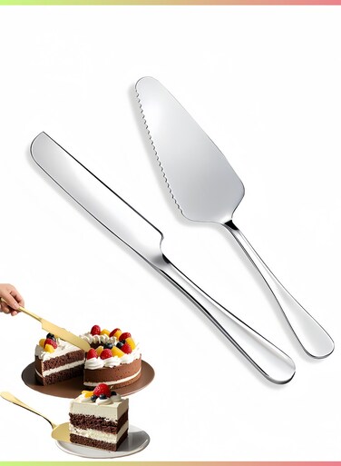 Steel Wedding Cake Knife And Server Set Serrated Cake Cutter Professional Dessert Serving Set For Wedding Birthday Anniversary Cake Cheese Pie Pizza Serving