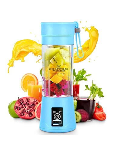 SHOPPING VIBES Your One Stop Shop 400ML Portable Wireless Blender with Strap - High-Speed 6-Blade Mixer for Smoothies Maker, Shakes &amp; Juices for Home, Office, Gym &amp; Outdoor Use (Blue)