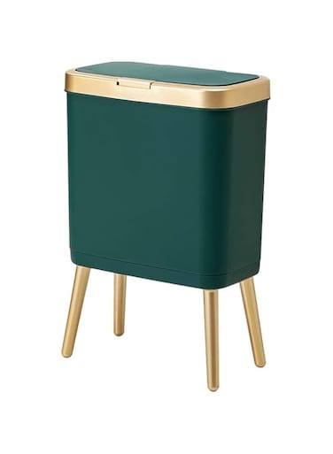 Procade Trash Can with Lid,Small Bathroom Garbage Can with Lid, Plastic Trash Can with Push Button,Narrow Waste Basket for Bedroom,Living Room, Toilet,Office,Kitchen,4 Gal-Gold Edge