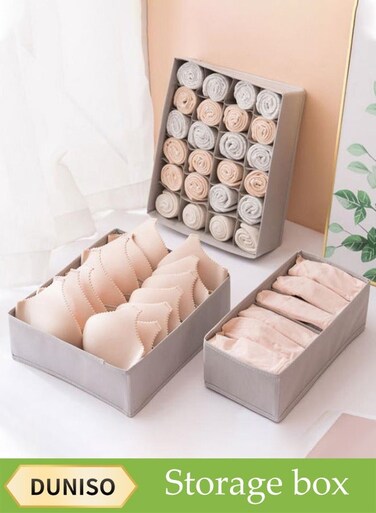 3 Pcs Underwear Drawer Organizer&iuml;&frac14;&OElig;Foldable Cabinet Organizer ,Stackable Storage Box&iuml;&frac14;&OElig;Space Saving,Sturdy and Durable,for Baby Clothes, Bra, Socks, Underwear, Ties (Grey)
