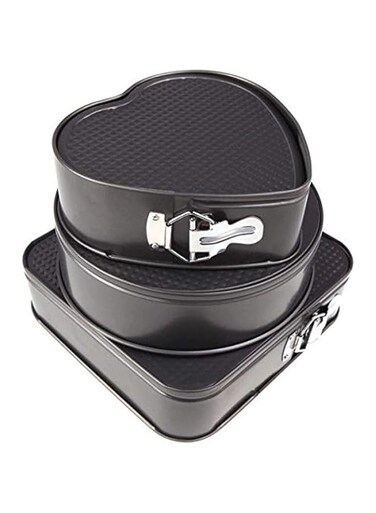 Feelings - Set of Three Springform Pans Cake Bake Mould Mold Bakeware with Removable Bottom Round Heart Square Shape Versatile Sturdy