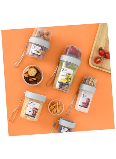 Portable Food Storage Container, 2 Layers for 2 Compartments, Food Divided, 310+360ml