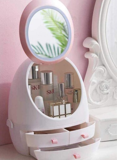 Portable Makeup Organizer with LED Light Mirror &acirc;&euro;&ldquo; USB Rechargeable Cosmetic Storage Box with Touch Sensor, 3 Drawers &amp; Large Inner Compartment