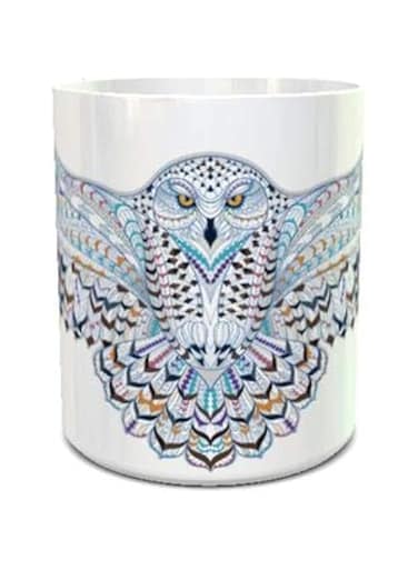 imPRESS White Ceramic Coffee Mug with Etnic Owl Design