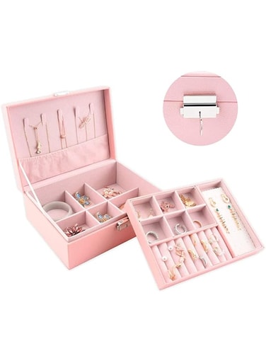 NA Jewelry Box Organizer 2-Layer Jewelry Box PU Leather Jewelry Display Storage Case Gift for Women Girls (Pink)