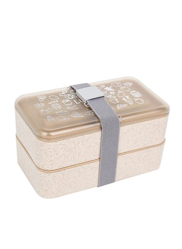Bento Case, Lunchbox Portable With 2 Compartments Plastic, BPA Free, Beige
