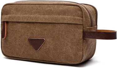 iCozzier Men&#39;s Toiletry Wash Bag Leather and Canvas Travel Toiletry Makeup Comestic Bag Dopp Kit for Men Shaving Bag for Travel Accessories - Coffee
