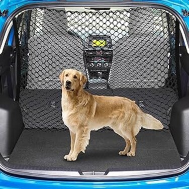 Dog Car Barrier SUV Pet Net + Free Metal Hooks, Dual Layer Pet Travel Safety Barrier Net , Easy to Install and Remove, Adjustable Car Dog Divider for Trucks, SUV, Vans, Car Net Organizer Storage Bag