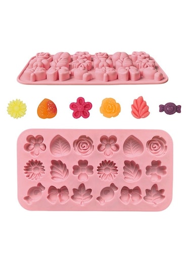 Candy Molds Silicone 1PCS Daisy Flower Chocolate Molds Tulip Small Flower Molds Bow Tie Leaf Jello Molds Ice Mold Pudding Molds Soap Molds Cookie Molds for Desserts Making (Pink)