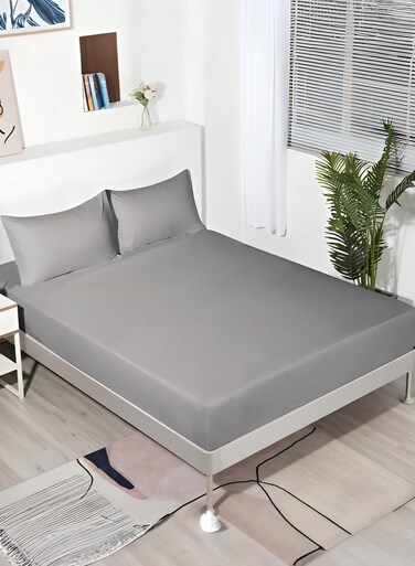 home Bedsheet 3 Pcs set fitted sheet ,king /queen /single size ,1 fitted sheet +2 pillow covers,white sofft cotton plain grey