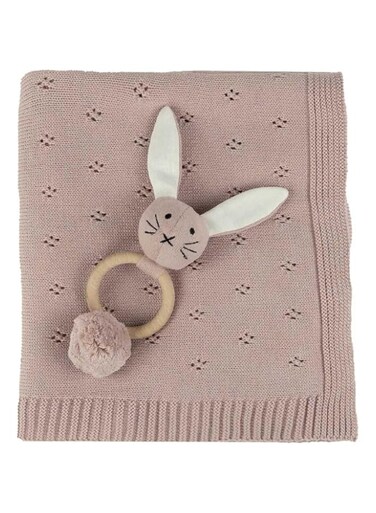 Bumble &amp; Bird - Knitted Blanket With Rattle - Pink