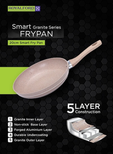 Smart Granite Series 20Cm Fry Pan Forged Aluminium Durable Granite Coating Soft-Touch Handles 3.8Mm Induction Base 2.5Mm Body Thickness Edge 4.0Mm 5 Layer Durable Construction Multi Color 37X20.5X7 Cm Beige 20cm