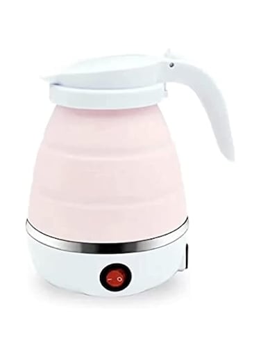 Maga Zone Silicone Travel Foldable Water Heater Jug - Compact &amp; Portable Electric Kettle, Foldable Design, Ideal for Travel &amp; Home Use (Pink)