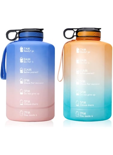 Large Water Bottle Gallon BPA Free Leakproof, Water Jug with Straw &amp; Handel &amp; Time Marker, Motivational Water Bottle Perfect for Fitness Gym Camping Outdoor Sports (3.78L, ORANGE-GREEN)