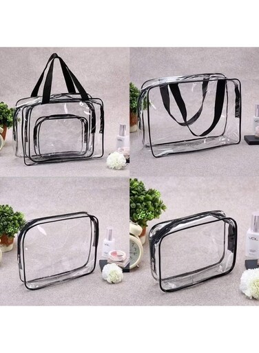 transparent bag wash three-piece pvc cosmetic bag waterproof storage wash bag set sundry storage bag