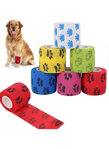 Heyu-Lotus 6 Rolls Pet Vet Wrap, Self Adhesive Cohesive Dog Bandage Non-Woven Elastic Bandage Tape Breathable Vet Wrap for Dog Pet Animals, 5cm x 4.5m