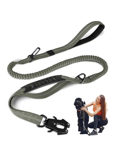 KWSLIN Heavy Duty Dog Leash, Shock Absorbing Bungee Dog Leash with Padded Handle, Metal Carabiner Clip, Strong No Pull Dog Leash for Medium Large X-Large Dogs, Army Green, 4-6FT