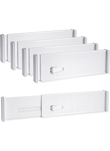 FCYOUO 4 Pack Drawer Dividers Organizer, Shelf Dividers For Closet, Expandable Drawer Organization Separators for Bedroom Office Desk Storage Kitchen Utensils Closet Baby Drawer