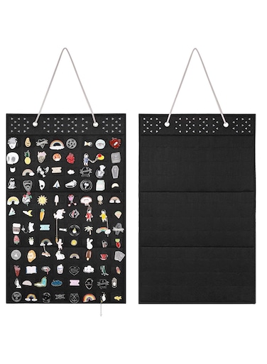 Wall Hanging Brooch Pin Organizer, Pin Collection Case, Brooch Collection Storage Holder, Enamel Pin Display and Brooch Collection Storage Holder for Women or Men, up to 96 Pins (Organizer Only)Black