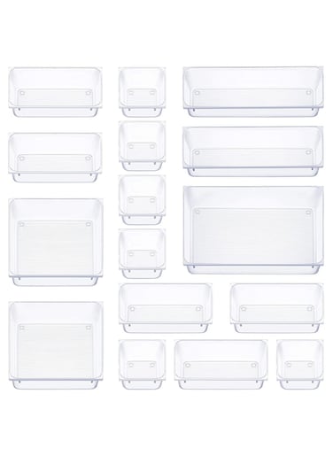 16 Desktop Drawers With Built-in Storage Trays for Organizing Cosmetics, Transparent Partitioned Small Boxes