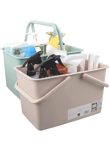 ORCHID M&reg; 2 Pack Cleaning Supplies Caddy, Portable Plastic Shower Caddy Storage Organizer Basket/Bucket with Handles for Household, Bathroom, Kitchen, College Dorm Room Essentials, Green and pink