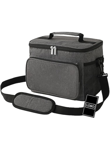 LOBO Insulated Lunch Bag - Waterproof, Durable &amp; Spacious Thermal Tote for Fresh Meals On-The-Go, with Adjustable Strap &amp; Multiple Pockets, Ideal for Work School Picnics, and Outdoor Adventures - Gray