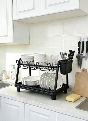 East 2 Tier Steel Dish Rack Black 42x39x39 cm