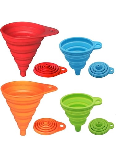 SWIUKPHE Kitchen Funnel Set 4 Pack, Small and Large, Kitchen Gadgets Accessories Foldable Silicone Collapsible Funnels for Filling Water Bottle Liquid Transfer Food Grade