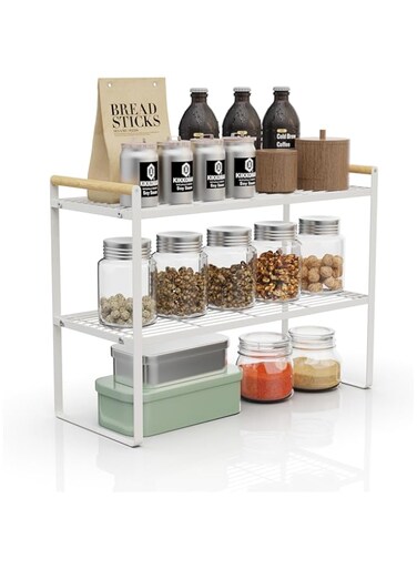 Diylove Kitchen Cabinet Pantry Shelf,Cupboard Stand Spice Rack Organizer,Cabinet Pantry Shelf,Stackable Countertop Organization and Suitable for Home,Pantry and Kitchen Storage (2-Tier White)