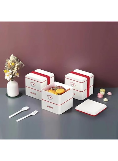 MINISO Apple Collection Square Double Layered Bento Box (1600mL) - Adorable and Practical Mealtime Companion!