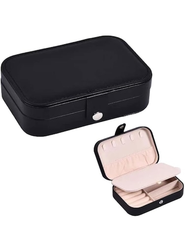 ORiTi PU Leather Small Jewelry Box Necklace Ring Storage Organizer Mini Jewelry Case Double Layer Travel Portable Jewelry Organizer for Women Girls Gift Black
