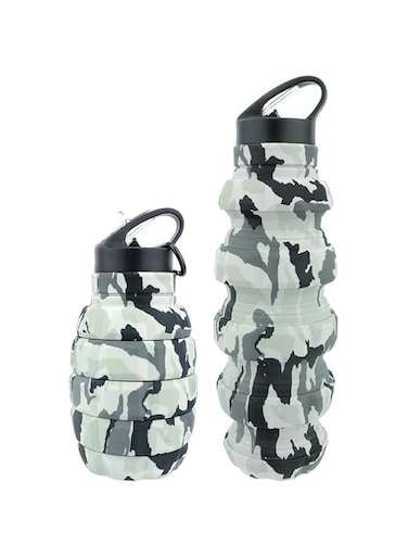 QiCheng&amp;LYS Foldable Water Bottle Silicone, Grenade, Foldable Water Bottle 580 ml, BPA-Free, Leak-Proof Sports Bottle, Sports Bottle with Carabiner, for Bicycle + Training Plans (Mimetic)