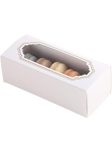 Red Dot Gift 12pcs Macaron Boxes,Macarons Containers,White Sleeve with Clear Window, Cake Paper Container for Giving (Size S, 5 Cavity)