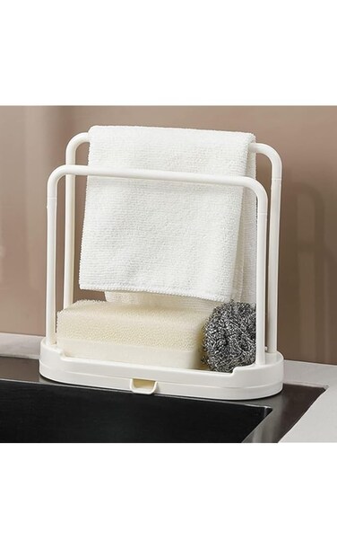 ECVV Kitchen Sink Racks Double Dishcloth Sponge Stand Hangers Drain Design Kitchen Storage Racks Organizers Kitchen Accessories White