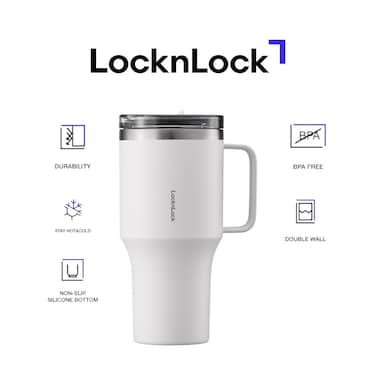 LocknLock Metro Mug King 820ml Ivory White &ndash; Double-Wall Insulated Stainless Steel Mug with Spill-Resistant Lid