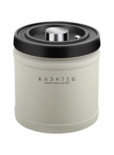 ROUNY Airtight Coffee Container, Large Capacity Stainless Steel Coffee Jar with Extract Button, Vacuum Anti-Oxidation Food Container for for Beans, Grain, Grounds, Nuts (Beige,5.5" x 5.7")