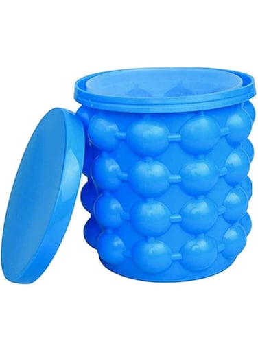 DCS Large 2 in 1 Silicone Ice Bucket &amp; Ice Mold with lid,Silicon Ice Cube Maker Genie, Portable Silicon Ice Cube Maker (Blue)