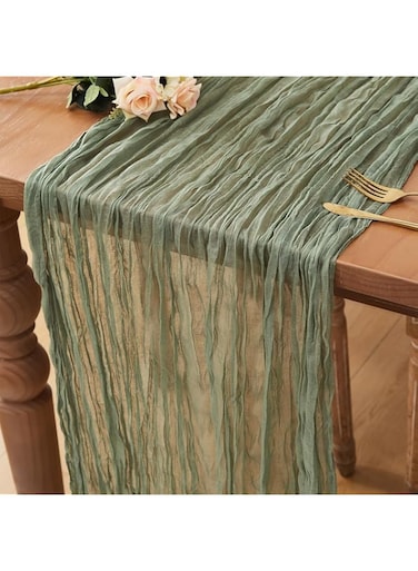 ChicAbode 3m Cheesecloth Table Runner, Sage Green Wedding Table Runner, 90x300 cm Boho Gauze Table Runner, Rustic Sheer Table Decor for Romantic Bridal Shower, Baby Shower, Birthday Party