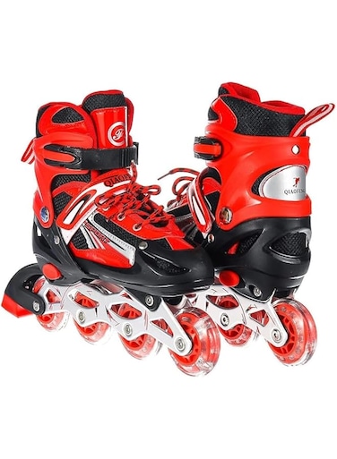 ZAGILY 4 Wheels Inline Adjustable Skates Skating Shoes for Boys &amp; Girls Skating Shoe Adjustable Roller Blades Age 6 to 15 Years Kids PU Strong Wheels Aluminium with LED Flash Light on Wheels