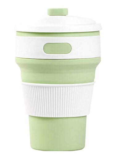 Hot New Folding Silicone Portable Telescopic Drinking Collapsible Coffee Cup White/Green 350ml