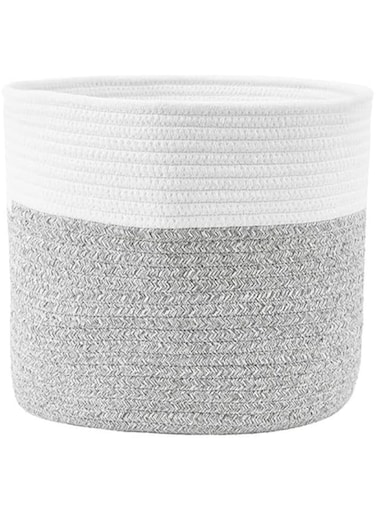 ORiTi Cotton Rope Basket 30x35cm Woven Rope Laundry Basket Blanket Basket Laundry Hamper with Handles for Storage Toys, Throws, Pillows,and Towels Light Grey