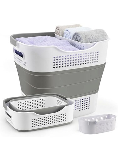 Angju 43L Collapsible Laundry Basket, Foldable Laundry Basket Plastic with Handles,Pop Up Storage Container/Organizer/Hamper for Washing &amp; storage，Space Saving and Durable