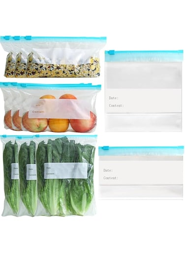 HIHIDAY 45 Pack Reusable Food Storage Bags, Leakproof Reusable Freezer Bags, BPA Free, for Lunch Marinate Food Travel And Meat Fruit Vegetables -10 Gallon 15 Sandwich 20 Snack Bags