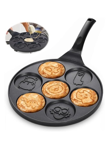 Nonstick Pancake Pan&iuml;&frac14;&OElig;7-Cup Animal Molds Pancake Griddle, Mini Pancake Pan, Easy to Clean &amp; Heats Evenly&iuml;&frac14;&OElig;for Kids' Breakfast and Gifts, Fried Egg &amp; Cake Grill Pan&iuml;&frac14;&OElig;10in&iuml;&frac14;&OElig;Black