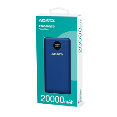 اداتا P20000QCD باور بانك   شحن سريع كوالكوم QC 3.0   سعة 20,000 مللي أمبير   أزرق